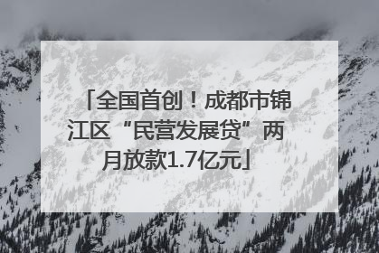 全国首创！成都市锦江区“民营发展贷”两月放款1.7亿元