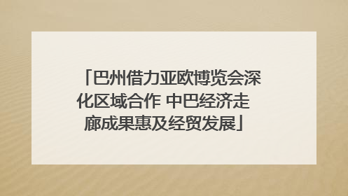 巴州借力亚欧博览会深化区域合作 中巴经济走廊成果惠及经贸发展